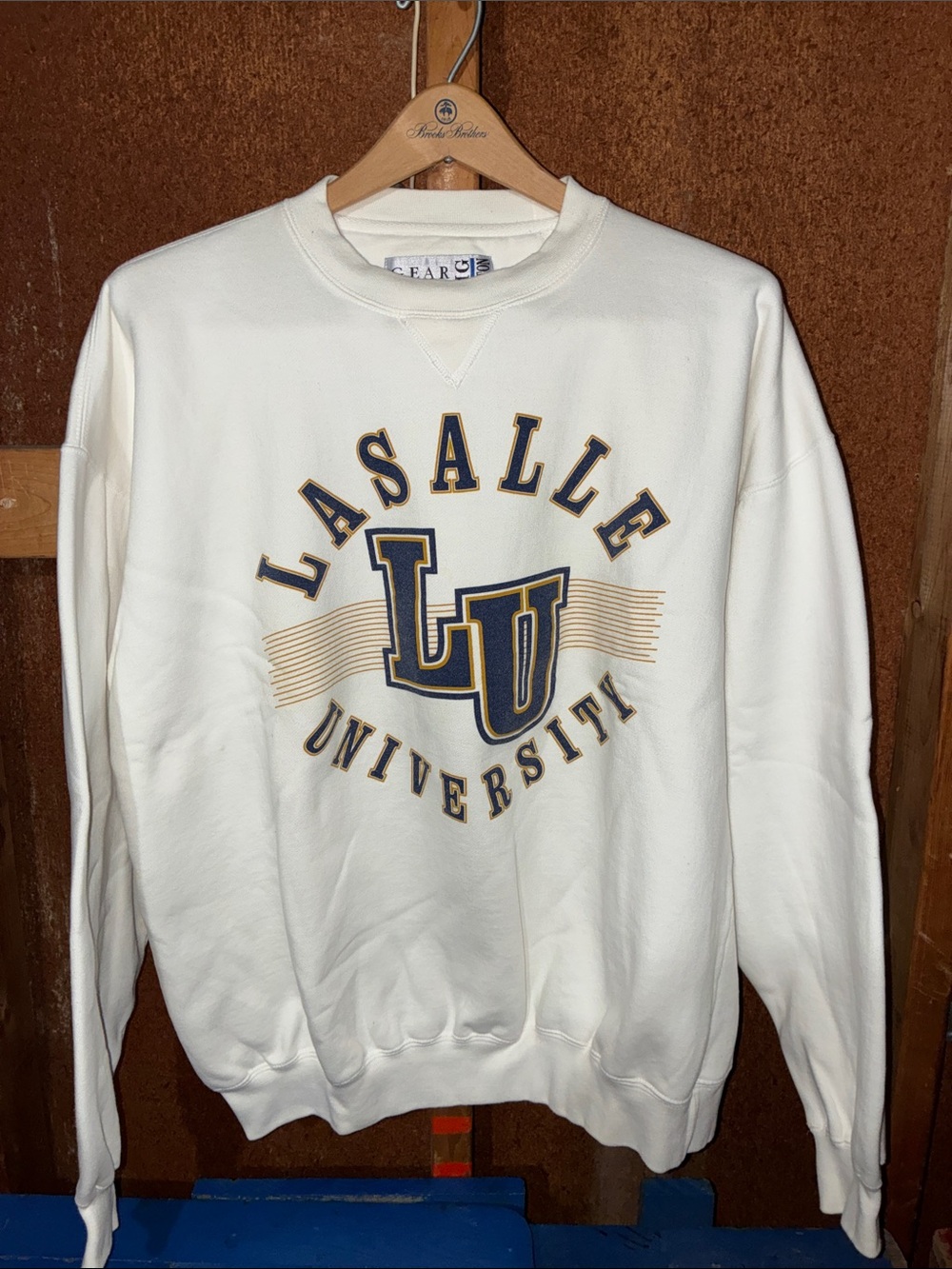 Gear For Sports LaSalle Cream Crewneck Sweatshirt with Navy and Gold Logo SizeXL